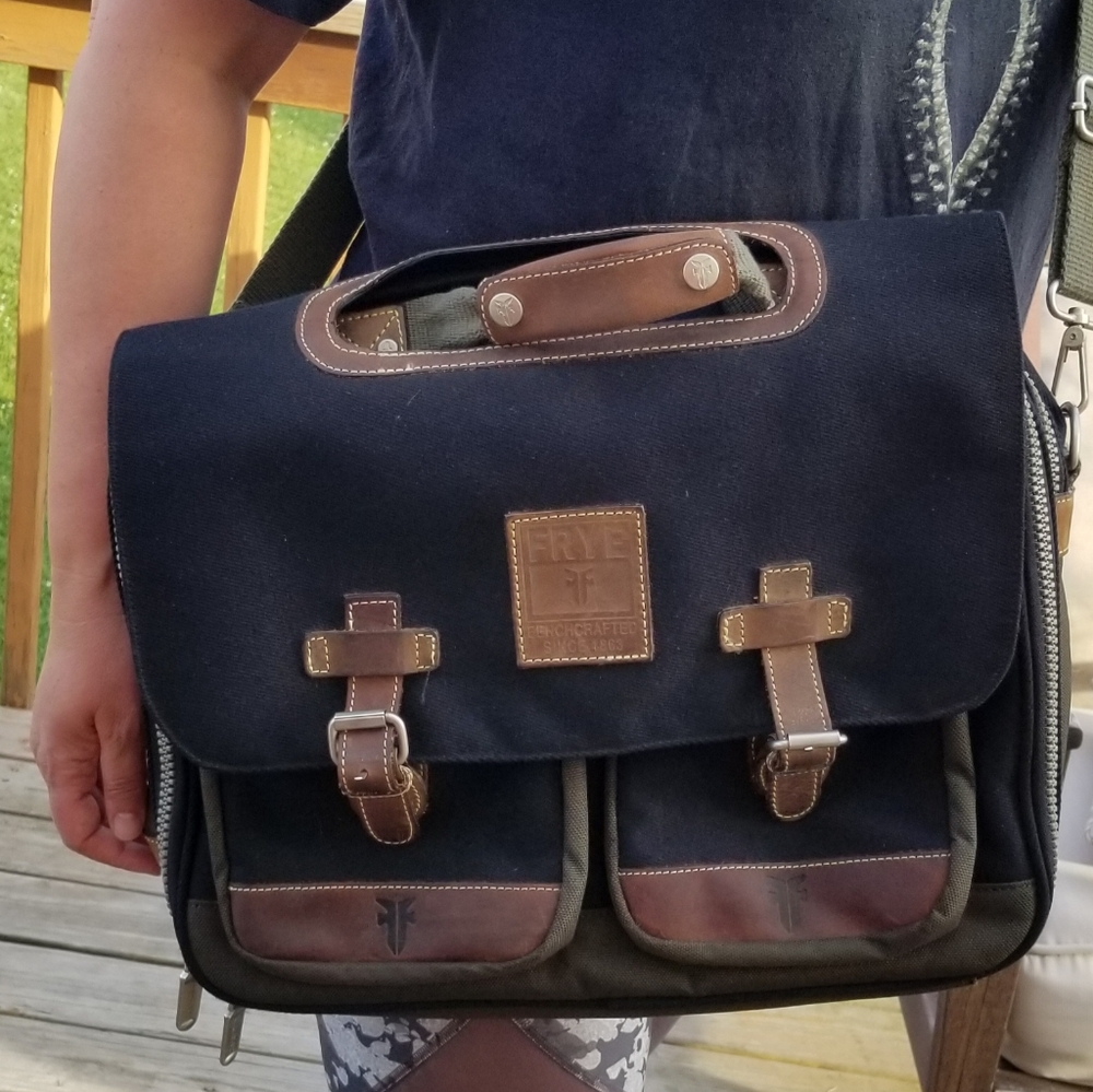 Frye Leather Canvas Messenger Laptop Bag
